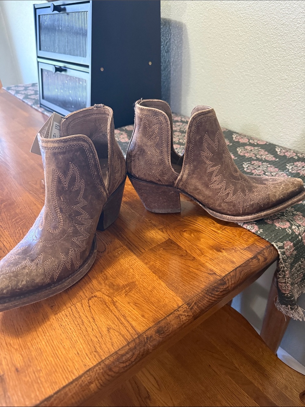 Ariat Brown Suede Western Ankle Heeled Boots - Picture 3 of 3